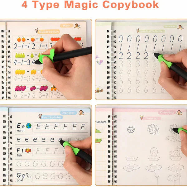 Sank Magic Practice Copybook (4 Book + 10 Refill++1 Pen)