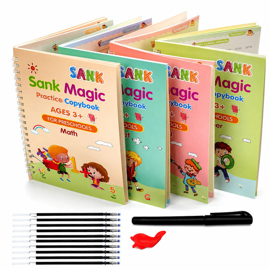 Sank Magic Practice Copybook (4 Book + 10 Refill++1 Pen)